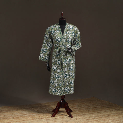 Sanganeri Hand Block Print Waffle Weave Cotton Bath Robe 18