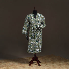 Sanganeri Hand Block Print Waffle Weave Cotton Bath Robe 18