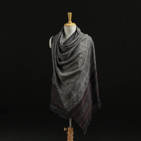Kutch Handwoven Ajrakh Hand Block Print Merino Wool Shawl  62