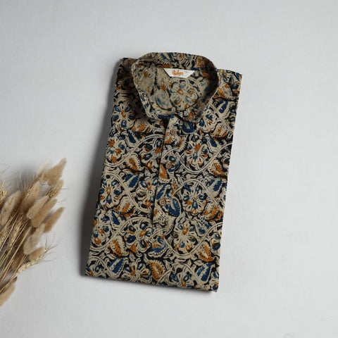 Hand Block Print Natural Dyed Cotton Long Kalamkari Kurta for Men 19