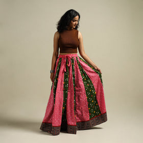 Multicolor - Bandhani Tie-Dye 24 Kali Patchwork Cotton Long Skirt 08