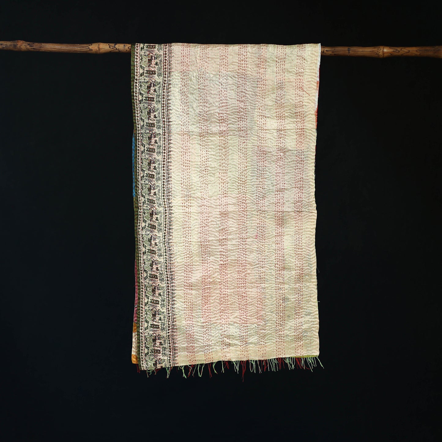 Bengal Kantha Handwork Patchwork Reversible Silk Stole 343