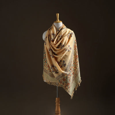 Floral Sanganeri Print Pure Merino Wool Handwoven Shawl 47