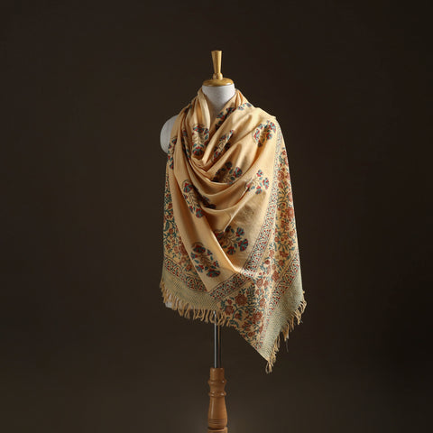 Floral sanganeri print pure merino wool handwoven shawl 47