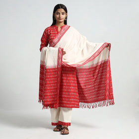 Pink - Red - Pochampally Ikat Weave Cotton Kurta with Palazzo & Dupatta Set