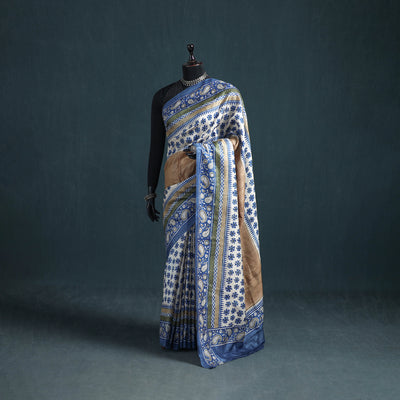 Tussar Silk Pure Handloom Saree in Bengal Hand Block Prints 01