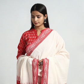 Pink - Red - Pochampally Ikat Weave Cotton Kurta with Palazzo & Dupatta Set