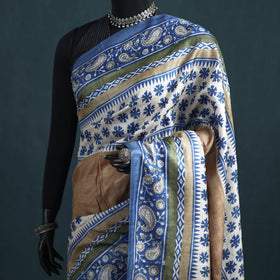Tussar Silk Pure Handloom Saree in Bengal Hand Block Prints 01