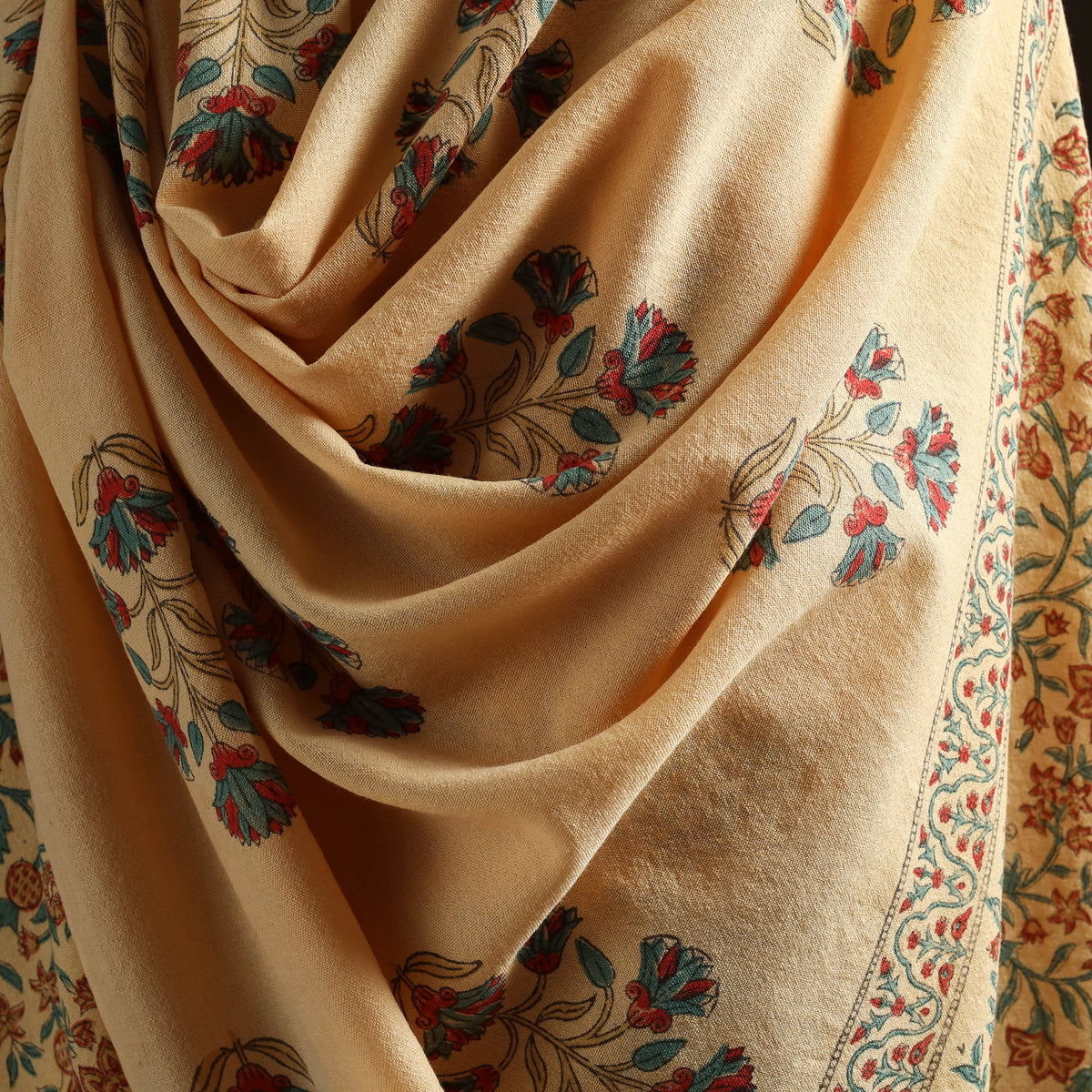 Floral Sanganeri Print Pure Merino Wool Handwoven Shawl 47