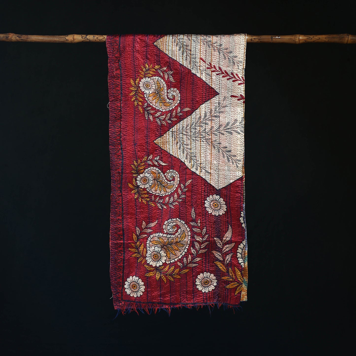 Bengal Kantha Handwork Patchwork Reversible Silk Stole 341