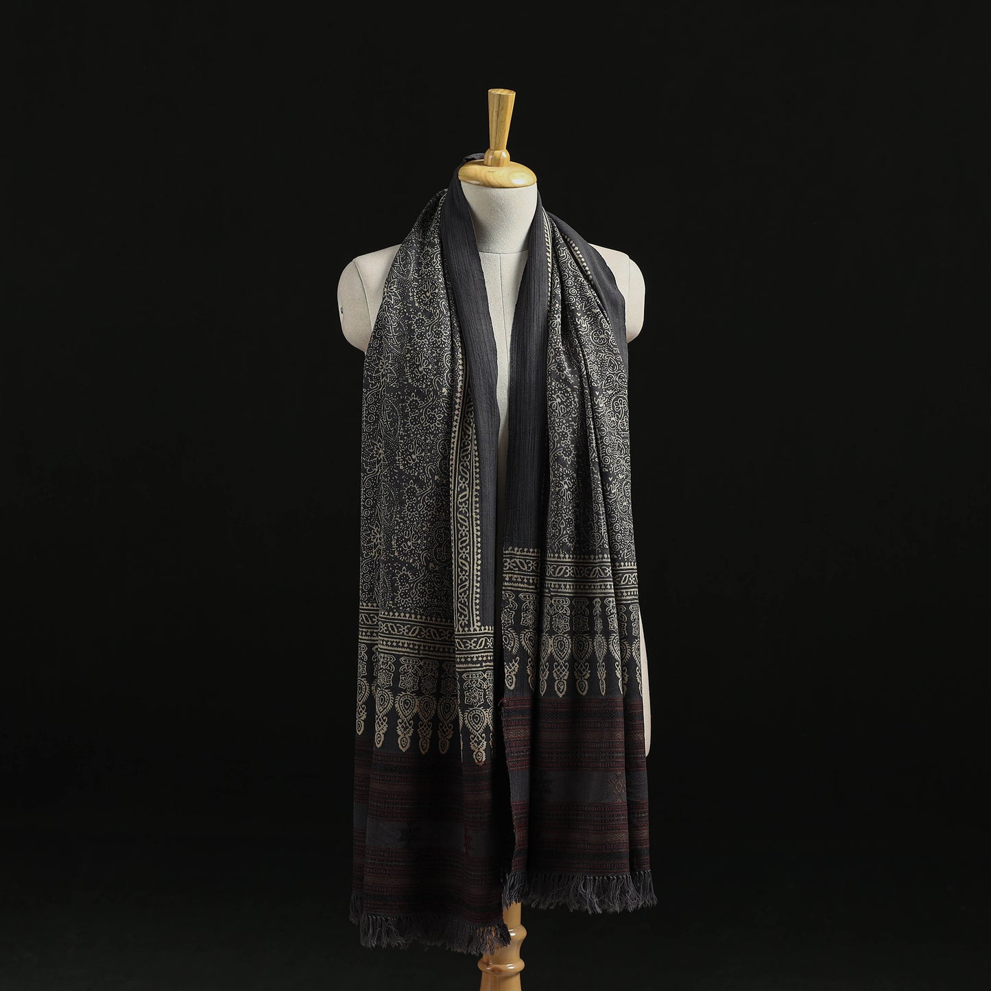 Kutch Handwoven Ajrakh Hand Block Print Merino Wool Shawl  63