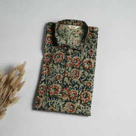 Hand Block Print Natural Dyed Cotton Long Kalamkari Kurta for Men 12
