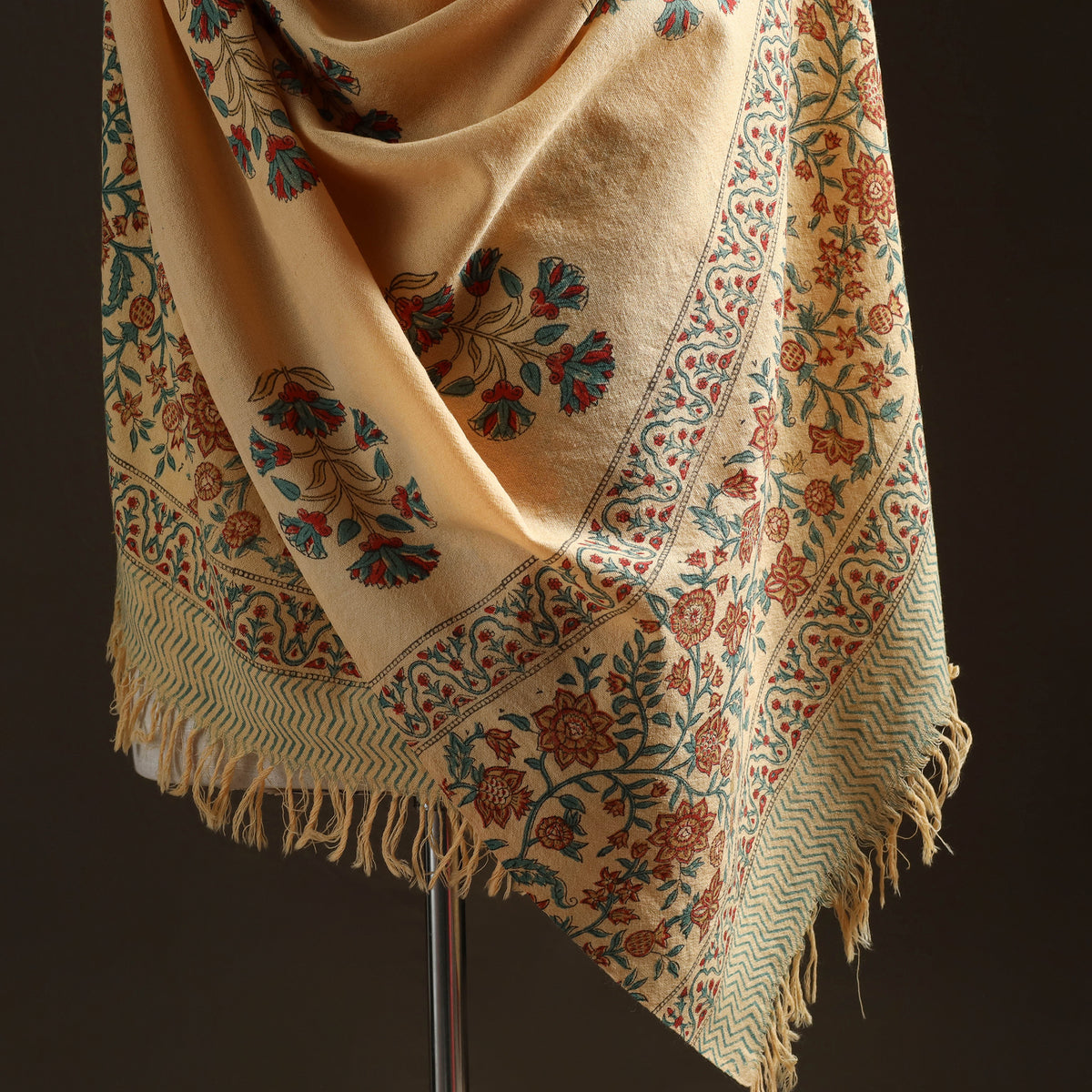 Floral Sanganeri Print Pure Merino Wool Handwoven Shawl 47