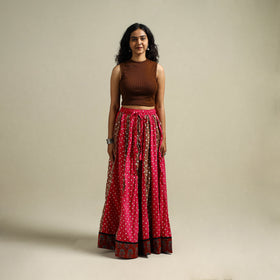 Multicolor - Bandhani Tie-Dye 24 Kali Patchwork Cotton Long Skirt 10