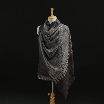 Kutch Handwoven Ajrakh Hand Block Print Merino Wool Shawl  63