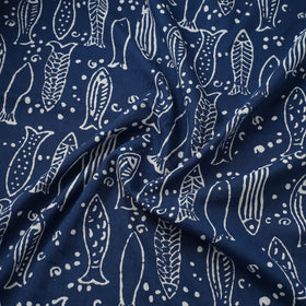 Blue Indigo Bagru Block Print Cotton Fabric 