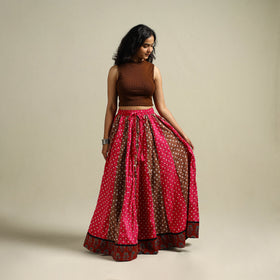 Multicolor - Bandhani Tie-Dye 24 Kali Patchwork Cotton Long Skirt 10