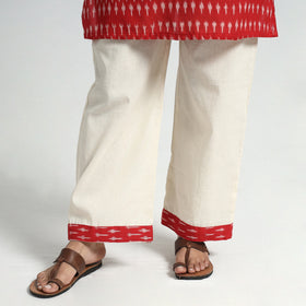 Pink - Red - Pochampally Ikat Weave Cotton Kurta with Palazzo & Dupatta Set