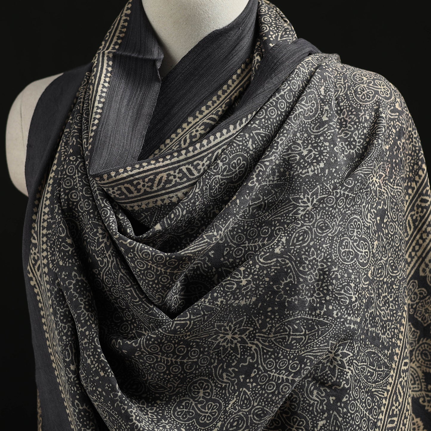 Kutch Handwoven Ajrakh Hand Block Print Merino Wool Shawl  63