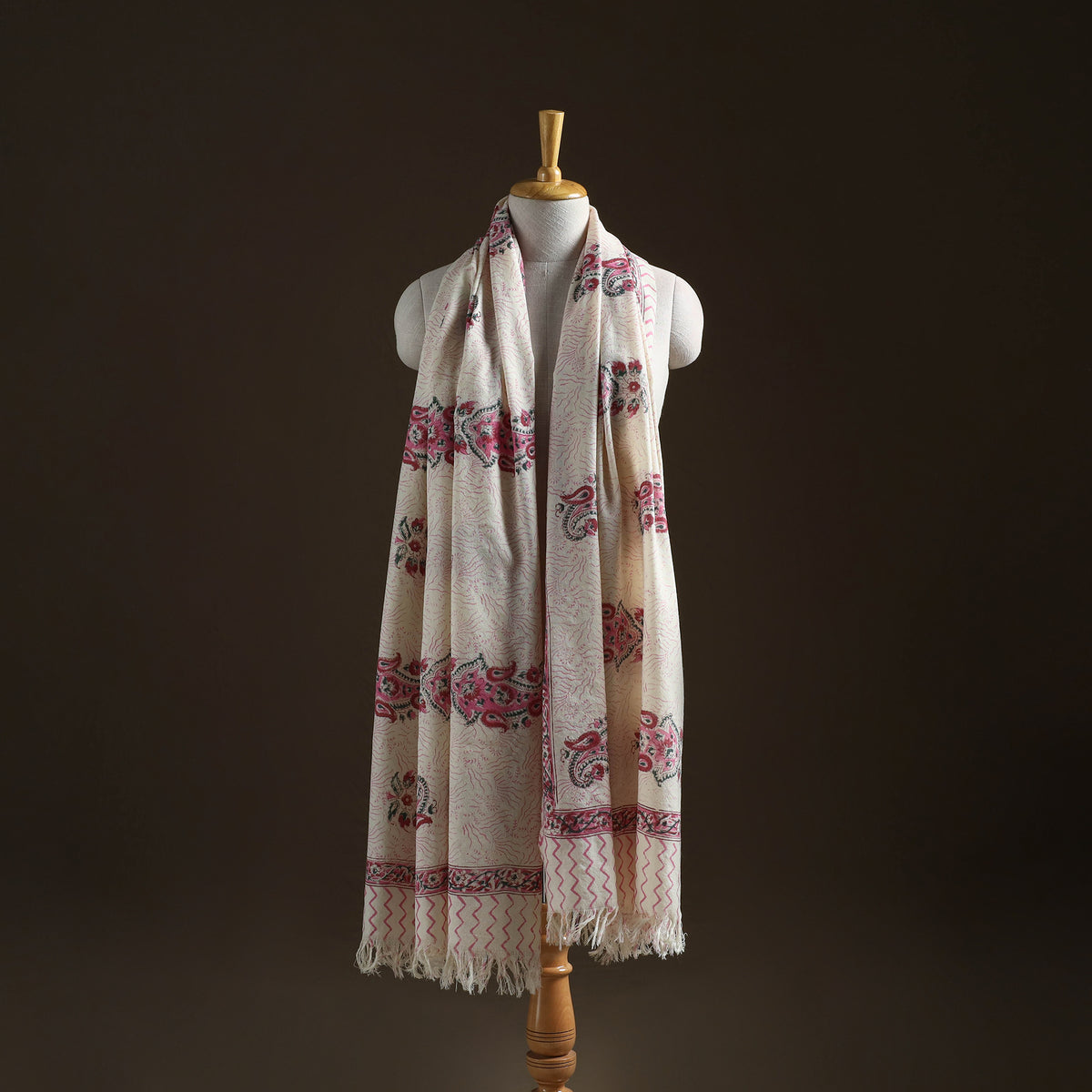 Floral Sanganeri Print Pure Merino Wool Handwoven Shawl 46
