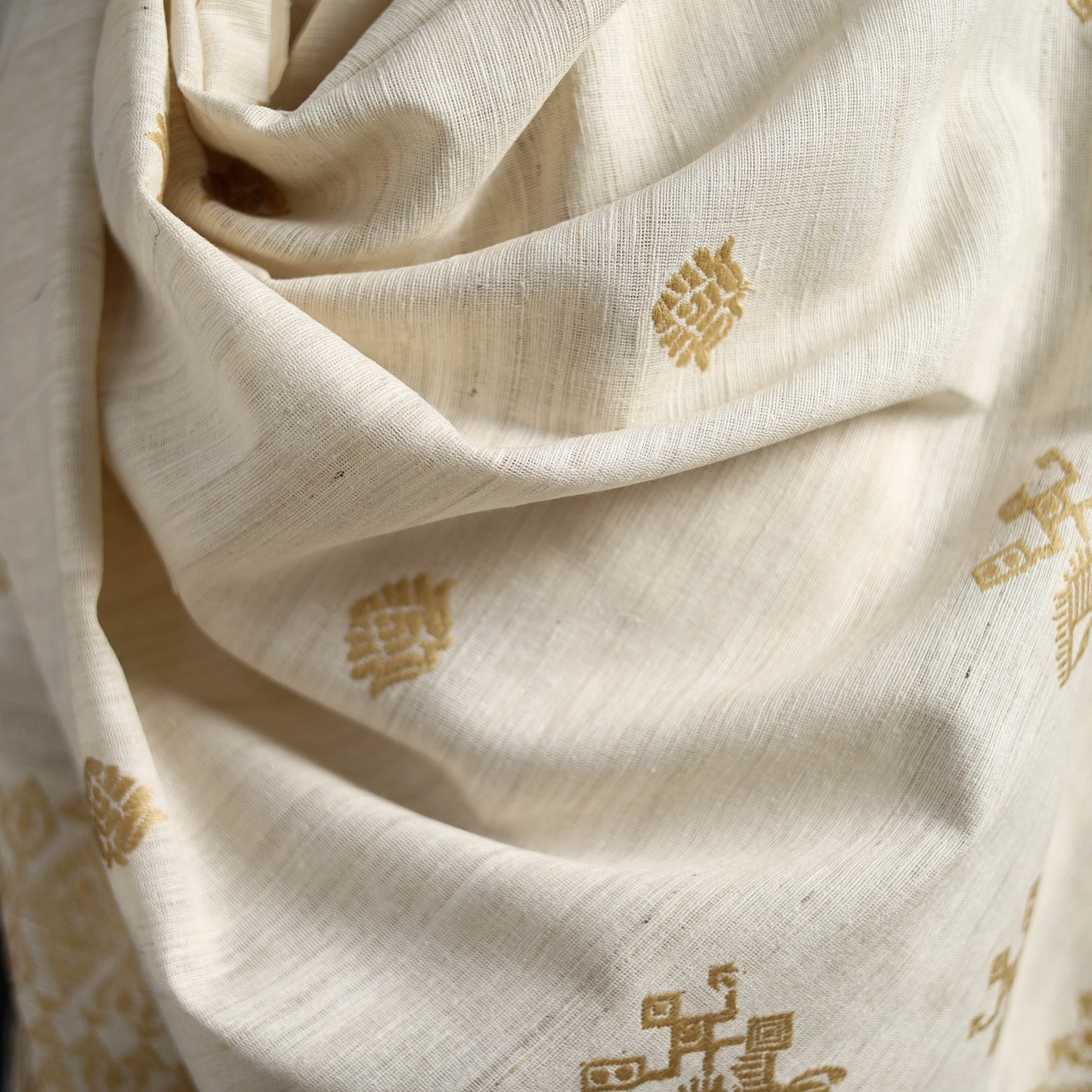 White - Handspun Handwoven Pure Eri Silk Aari Hand Embroidered Shawl of Assam 28
