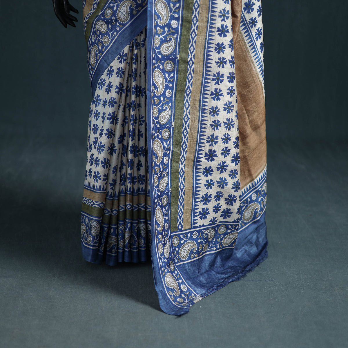 Tussar Silk Pure Handloom Saree in Bengal Hand Block Prints 01