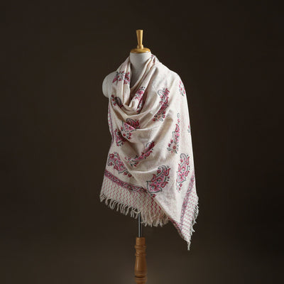 Floral Sanganeri Print Pure Merino Wool Handwoven Shawl 46
