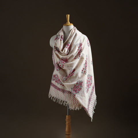 Floral sanganeri print pure merino wool handwoven shawl 46