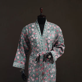 Sanganeri Hand Block Print Waffle Weave Cotton Bath Robe 19