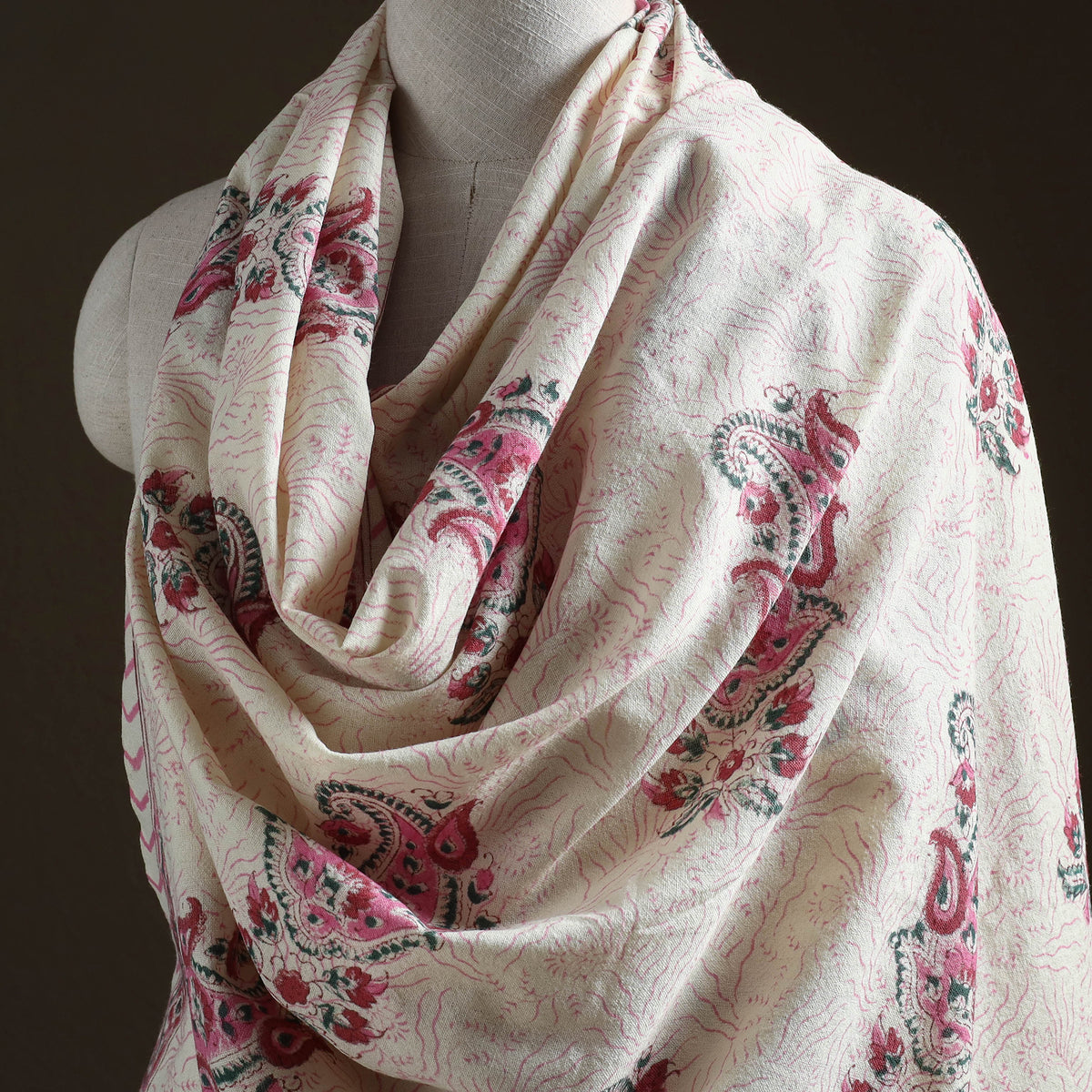 Floral Sanganeri Print Pure Merino Wool Handwoven Shawl 46