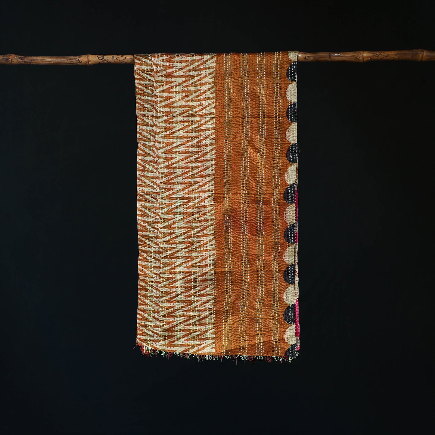 Bengal Kantha Handwork Patchwork Reversible Silk Stole 337