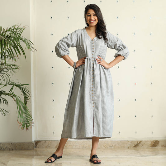 Grey - Jacquard Cotton Flared Gher Dress