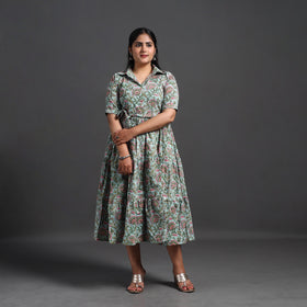 Buy Blue Tiered Cotton Block Print Sanganeri Dress