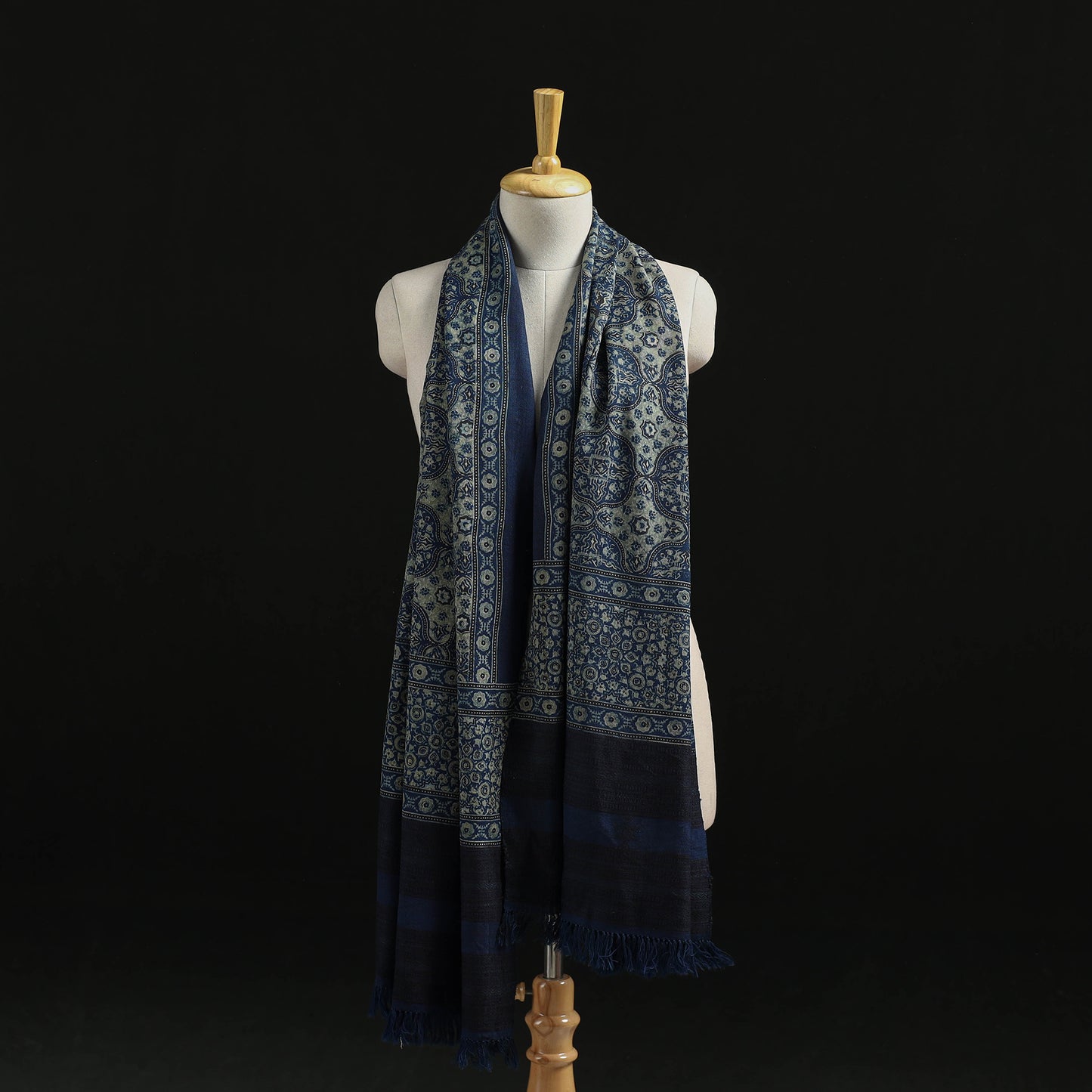 Kutch Handwoven Ajrakh Hand Block Print Merino Wool Shawl  64