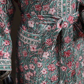 Sanganeri Hand Block Print Waffle Weave Cotton Bath Robe 19