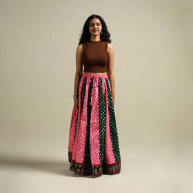 Multicolor - Bandhani Tie-Dye 24 Kali Patchwork Cotton Long Skirt 11