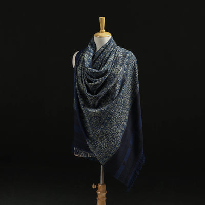Kutch Handwoven Ajrakh Hand Block Print Merino Wool Shawl  64