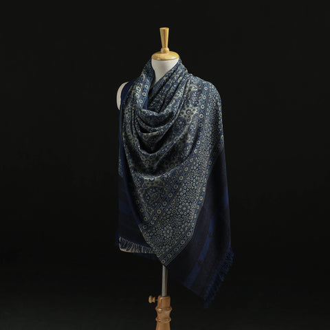 Kutch Handwoven Ajrakh Hand Block Print Merino Wool Shawl  64