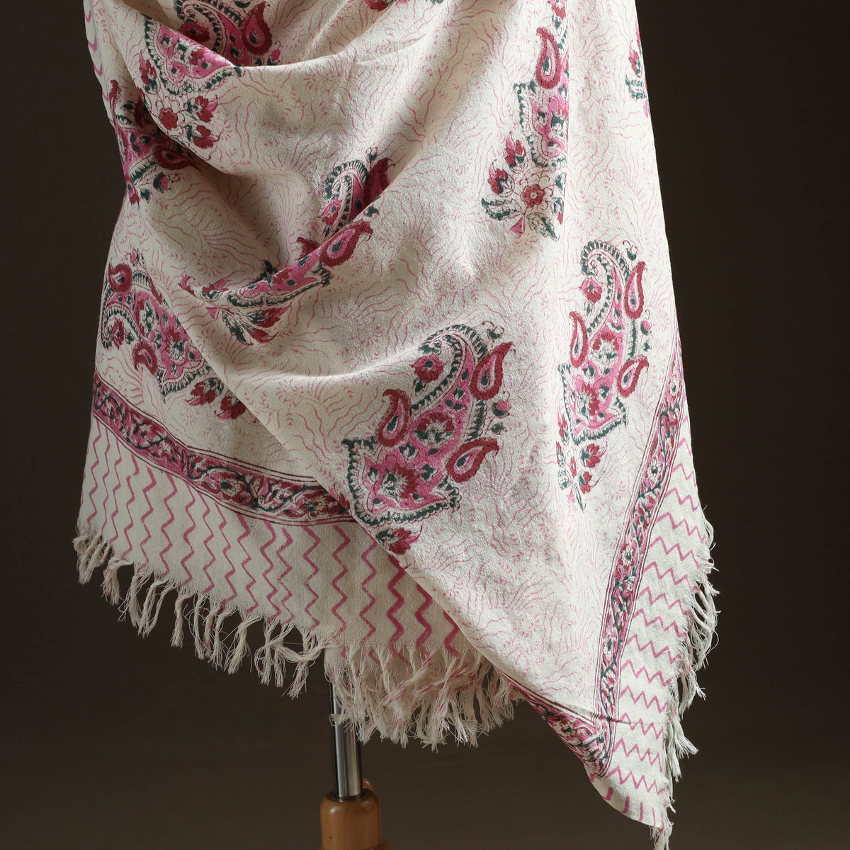Floral Sanganeri Print Pure Merino Wool Handwoven Shawl 46