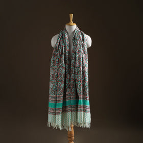 Floral Sanganeri Print Pure Merino Wool Handwoven Shawl 48
