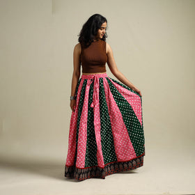Multicolor - Bandhani Tie-Dye 24 Kali Patchwork Cotton Long Skirt 11