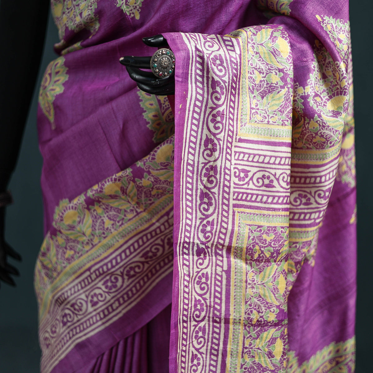 Tussar Silk Pure Handloom Saree in Bengal Hand Block Prints 02