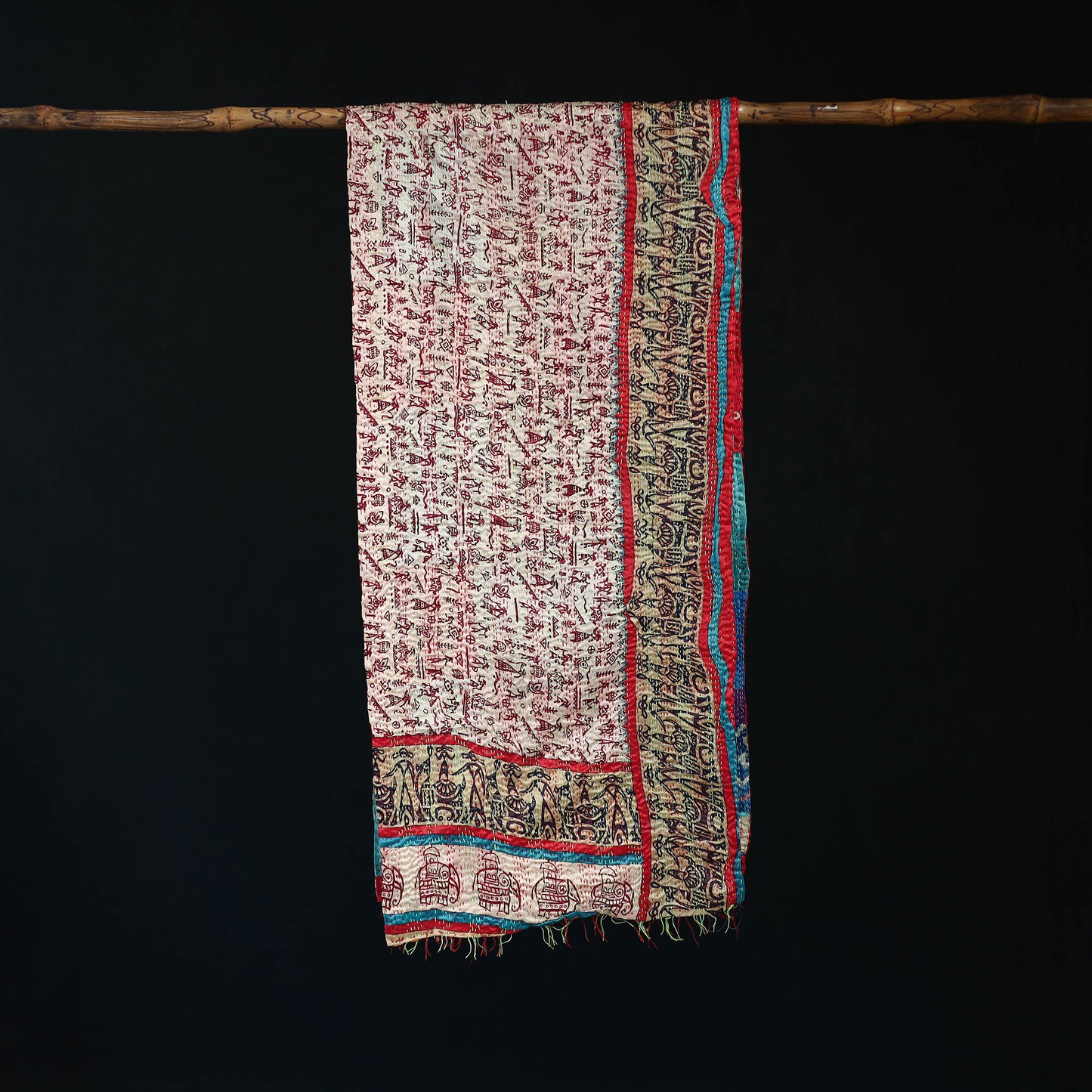 Bengal Kantha Handwork Patchwork Reversible Silk Stole 334