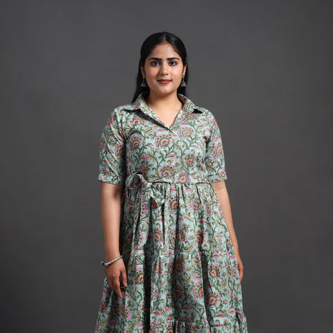 Tiered Cotton Block Print Sanganeri Dress 08