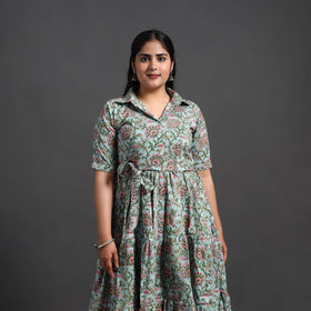 Buy Blue Tiered Cotton Block Print Sanganeri Dress