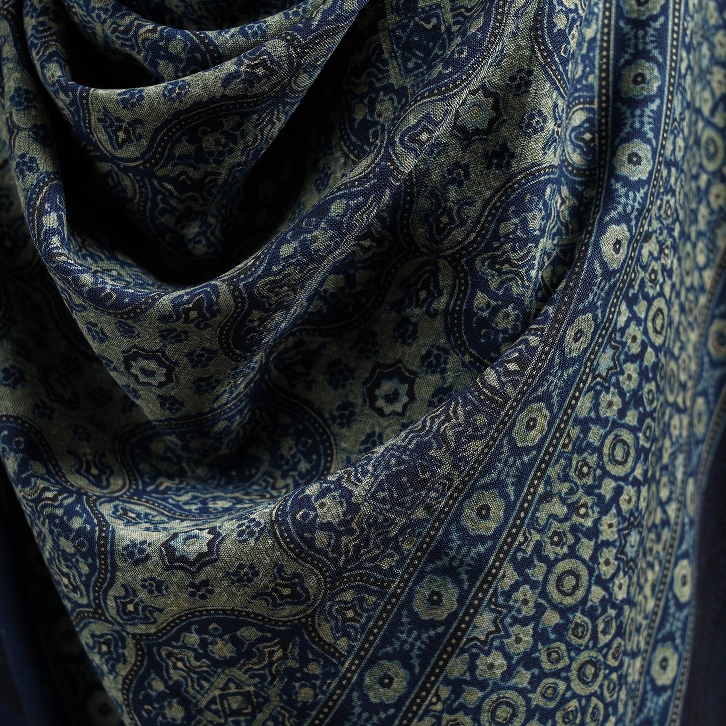 Kutch Handwoven Ajrakh Hand Block Print Merino Wool Shawl  64