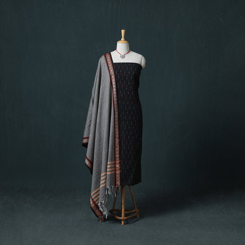Pochampally Ikat Cotton Unstitched Dress Material: Kurta & Dupatta with Jewellery 04