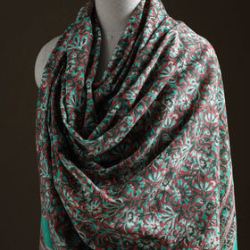 Floral Sanganeri Print Pure Merino Wool Handwoven Shawl 48