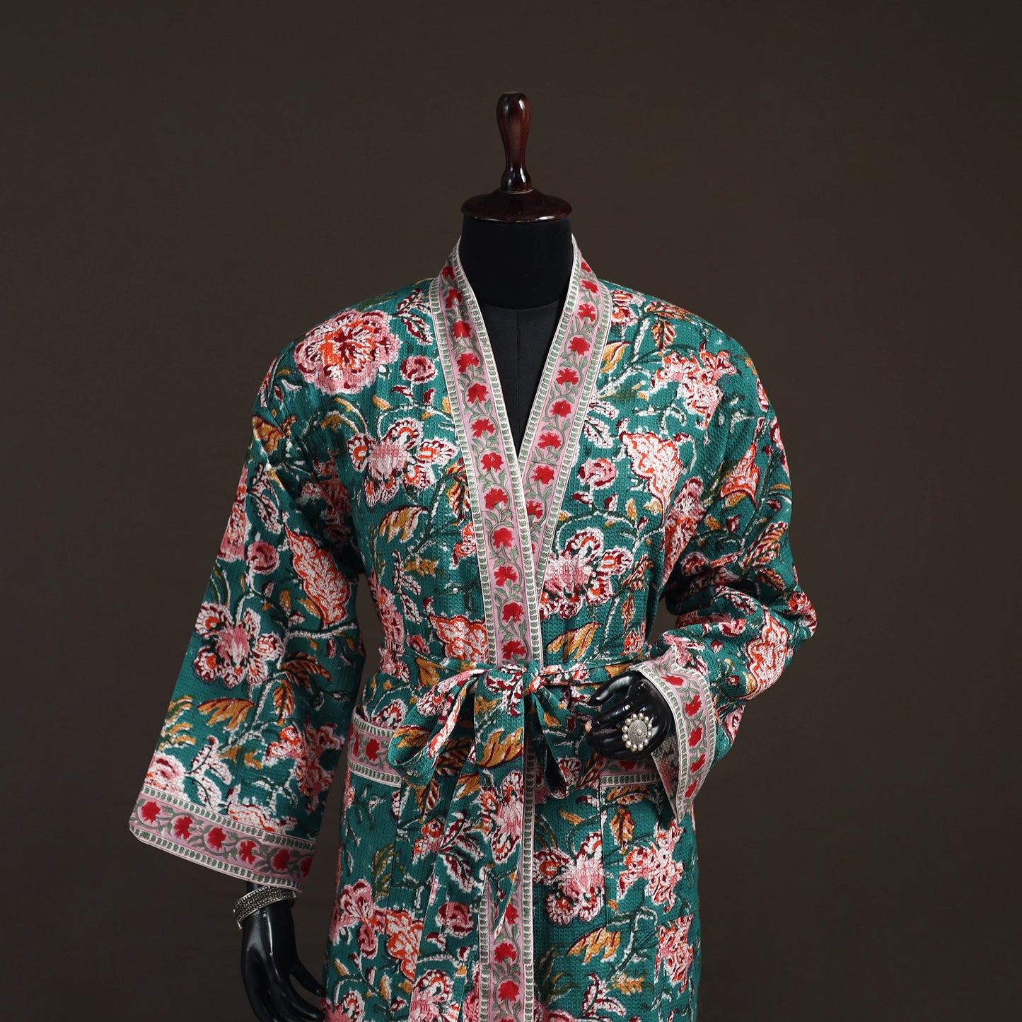 Sanganeri Hand Block Print Waffle Weave Cotton Bath Robe 20