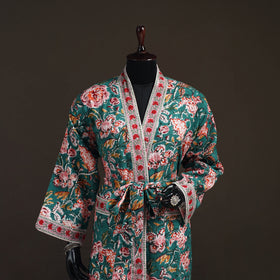 Sanganeri Hand Block Print Waffle Weave Cotton Bath Robe 20